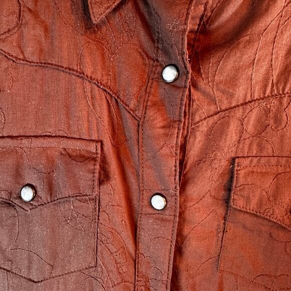 Wrangler Brown Western Shirt L Pearl Snaps Floral Embroidery Y2K Cowboy - Picture 2 of 5